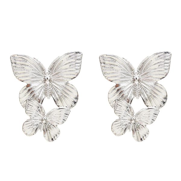 Silver-Plated Double-Butterfly Dangle Earrings Online now