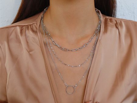 Silver-Plated Hoop Pendant Layered Necklace Online Sale