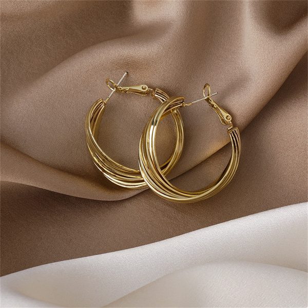 18K Gold-Plated Layered Hoop Earrings For Sale