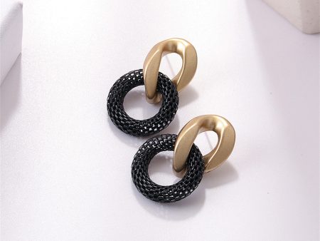 Black Acrylic & Enamel Mesh Open Circle Drop Earrings Hot on Sale