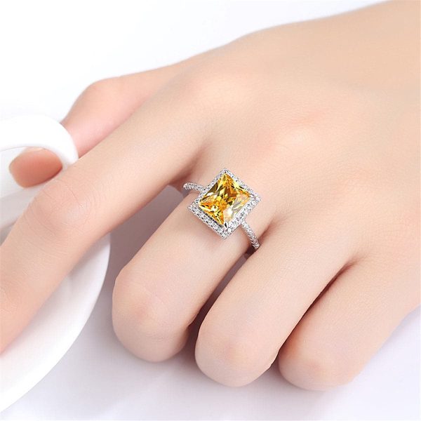 Yellow Crystal & Cubic Zirconia Cushion-Cut Halo Ring For Cheap