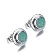 White Opal Round Bezel Stud Earrings Online Hot Sale