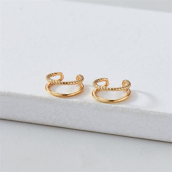 18K Gold-Plated Half Twine Layered Ear Cuffs Hot on Sale