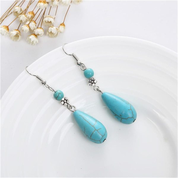 Turquoise & Silver-Plated Pear-Cut Drop Earrings Fashion