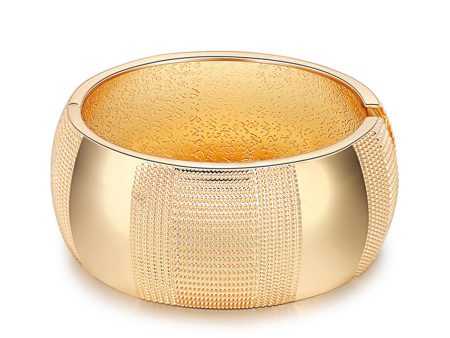 18K Gold-Plated Embossed Wavy Pattern Bangle For Discount