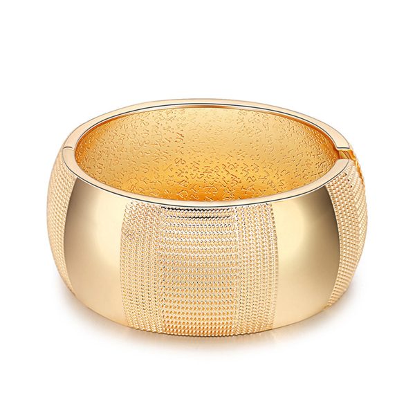 18K Gold-Plated Embossed Wavy Pattern Bangle For Discount