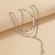 Silver-Plated Snake Chain Bead Drop Layered Necklace Cheap