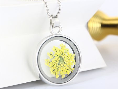 Yellow Gypsophila & Silver-Plated Resin Round Pendant Necklace Online Sale