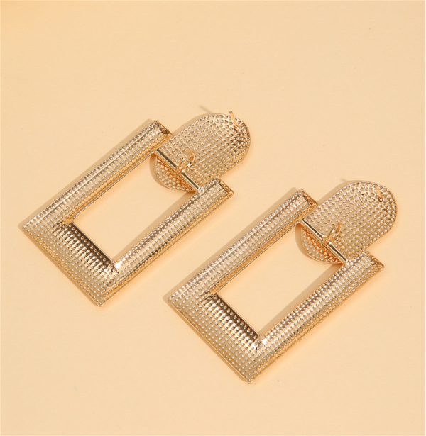 18K Gold-Plated Studded Open Rectangle Drop Earrings Online