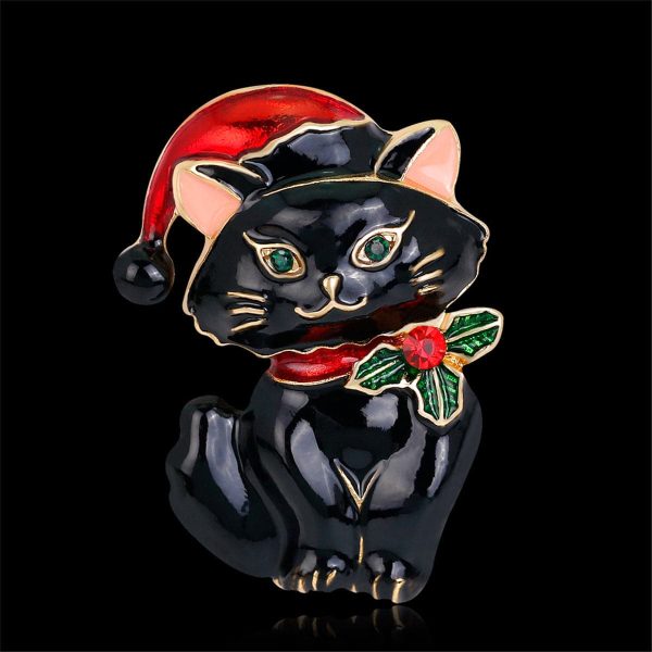 18K Gold-Plated & Cubic Zirconia Hatted Black Cat Brooch Online now