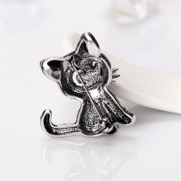 Black & White Cubic Zirconia Kitty Illusion Brooch Supply