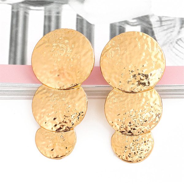 18K Gold-Plated Hammered Stacked Circle Drop Earrings Online now