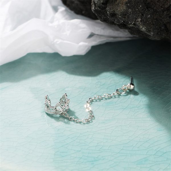 Silver-Plated Heart Crown Chain Ear Cuff For Sale