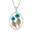 Blue & Green Pressed Flower Oval Pendant Necklace Online