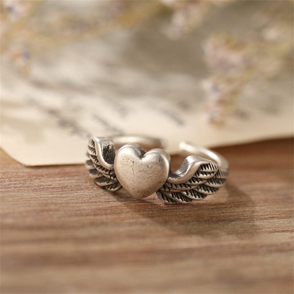 Silver-Plated Flying Heart Open Ring For Discount