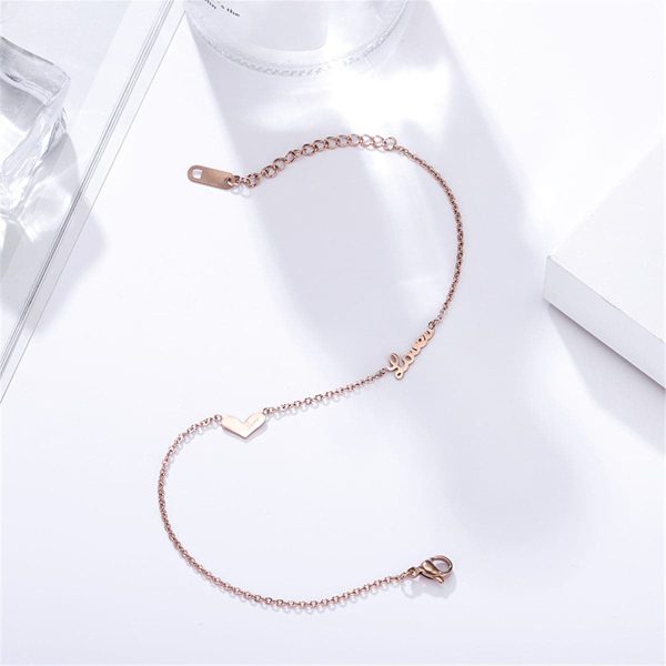 18K Rose Gold-Plated Heart  Love  Anklet For Sale