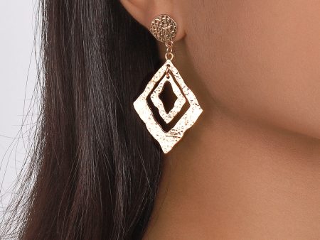 18K Gold-Plated Textured Dual Rhombus Drop Earrings Supply