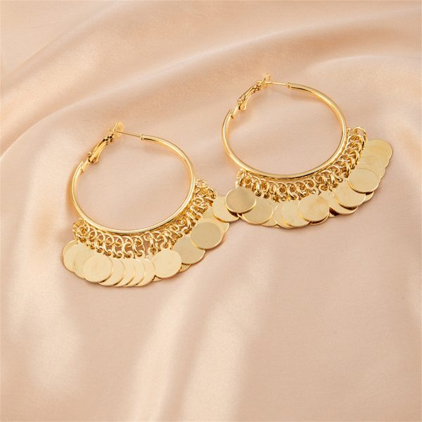 18K Gold-Plated Disc Tassel Huggie Earrings For Sale