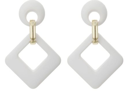 White Enamel & 18K Gold-Plated Open Rhombus Drop Earrings For Sale