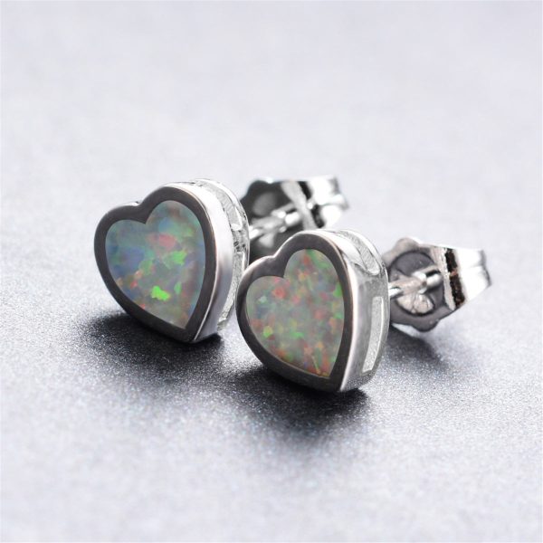 White Opal Bezel-Set Heart Stud Earrings Discount