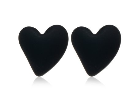 Black Acrylic & Silve-Plated Heart Stud Earrings Supply