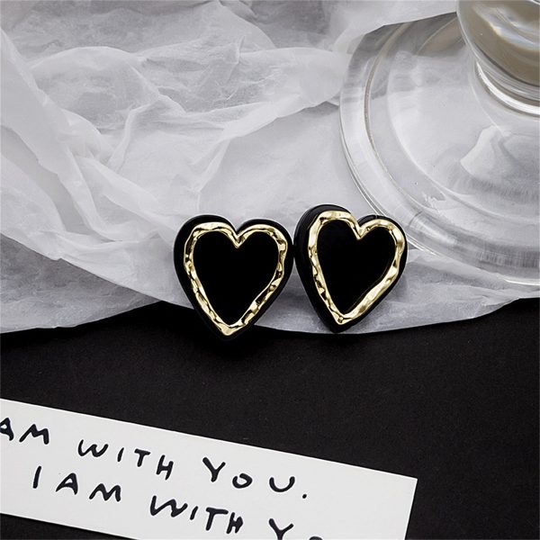 Black Acrylic & 18K Gold-Plated Heart Stud Earrings on Sale