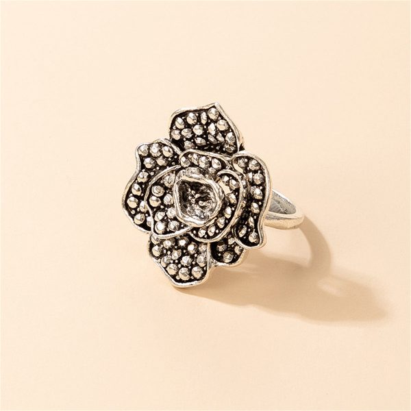 Silver-Plated Engraved Rose Ring Online now