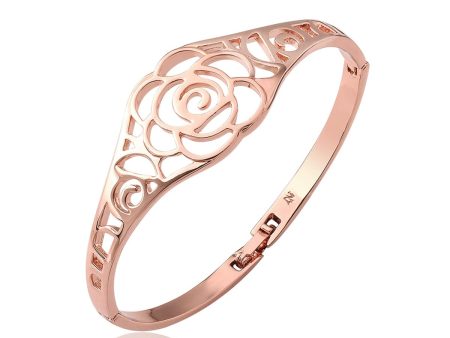 18K Rose Gold-Plated Openwork Rose Bangle Online Sale