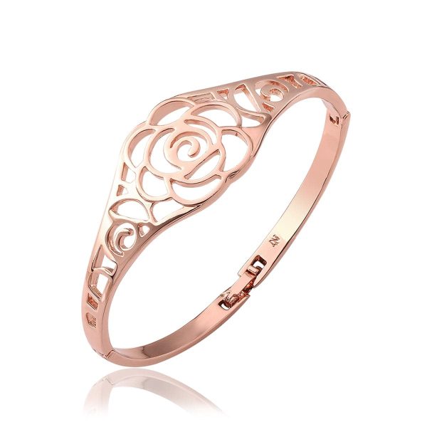 18K Rose Gold-Plated Openwork Rose Bangle Online Sale