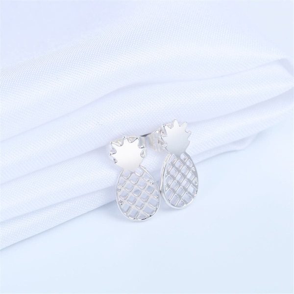 Silver-Plated Open Pineapple Stud Earrings Discount