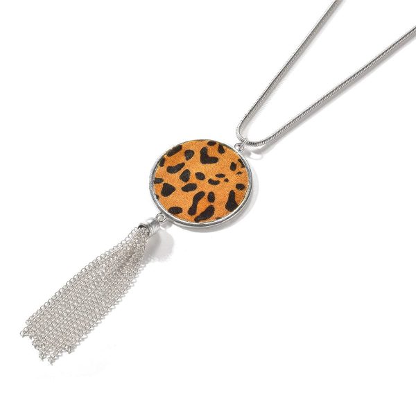 Tan Polyurethane & Silver-Plated Leopard Round Tassel Pendant Necklace Sale