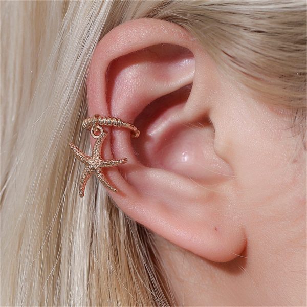 18K Gold-Plated Starfish Charm Ear Cuff on Sale