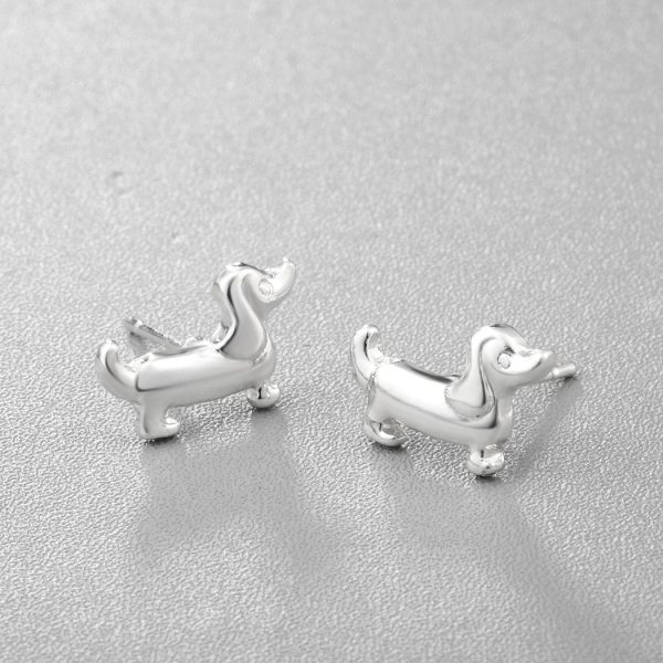 Silver-Plated Dachshund Stud Earrings For Sale