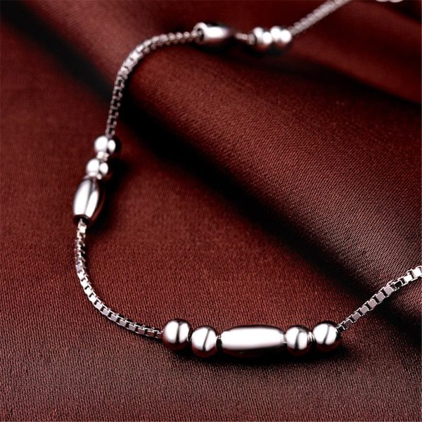 Sterling Silver Long Bead Charm Anklet Discount