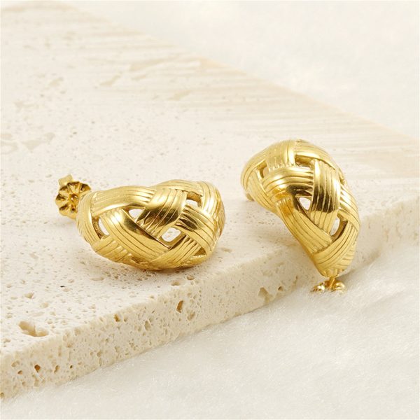 18K Gold-Plated Weave-Accent Huggie Earrings Fashion