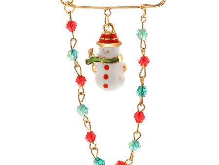 18K Gold-Plated & Multicolor Bead Snowman Chain Brooch on Sale