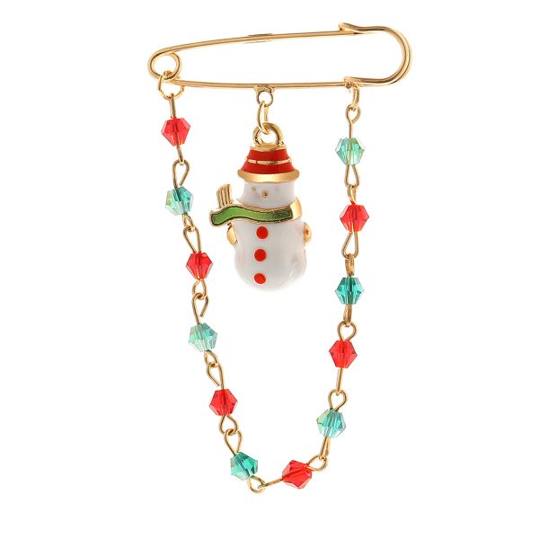 18K Gold-Plated & Multicolor Bead Snowman Chain Brooch on Sale