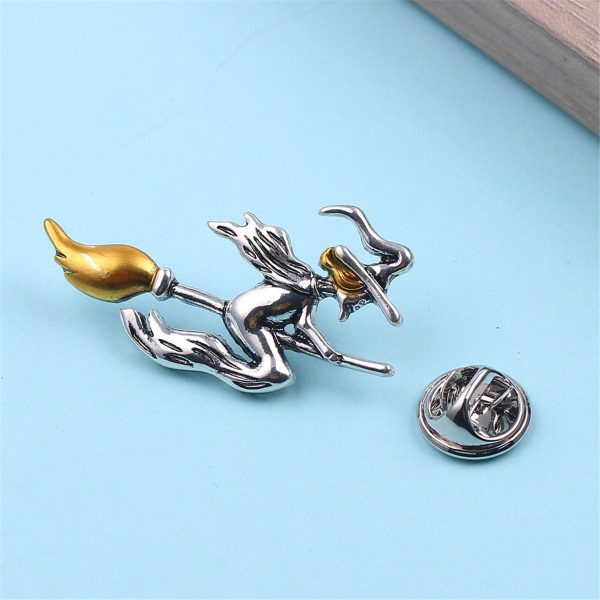 Yellow & Silver-Plated Flying Witch Brooch Online Hot Sale