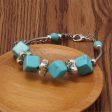 Turquoise & Silver-Plated Cube Charm Bracelet For Cheap