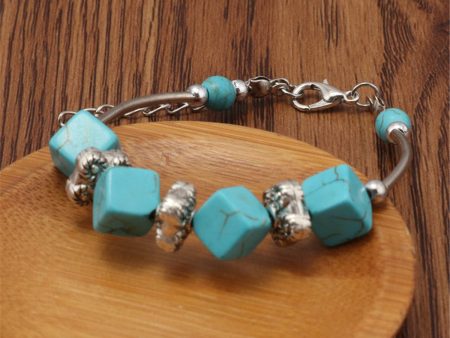 Turquoise & Silver-Plated Cube Charm Bracelet For Cheap