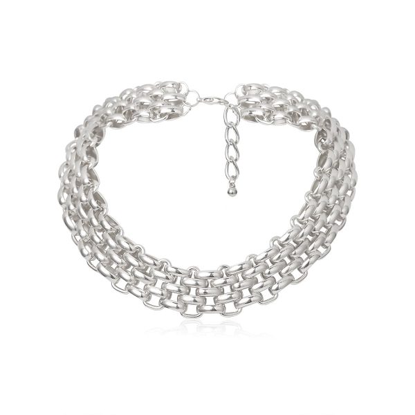 Silver-Plated Five-Row Chain Link Choker Necklace on Sale