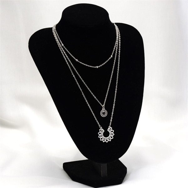 Black Resin & Silver-Plated Sunflower Layered Pendant Necklace Fashion