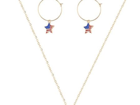 18K Gold-Plated American Flags Star Necklace & Earring Set Fashion