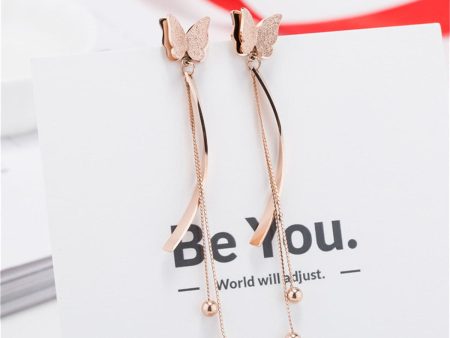 18K Rose Gold-Plated Butterfly Tassel Drop Earrings Online Sale