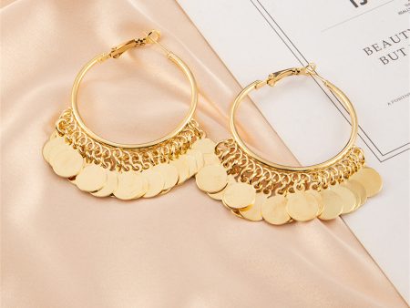 18K Gold-Plated Disc Tassel Huggie Earrings For Sale