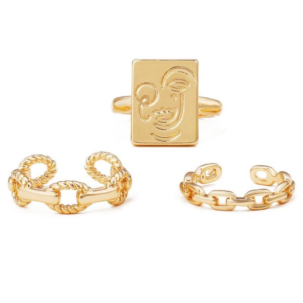 18K Gold-Plated Abstract Face Cable Chain Open Ring Set Supply