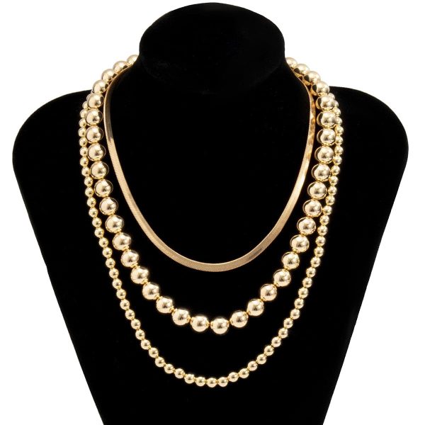 18K Gold-Plated Bead & Snake Chain Necklace Set Cheap