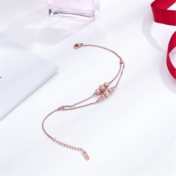 18K Rose Gold-Plated Frosted Bead Layer Anklet Online