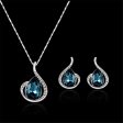 Blue & Silver-Plated Pear Pendant Necklace & Drop Earrings For Cheap