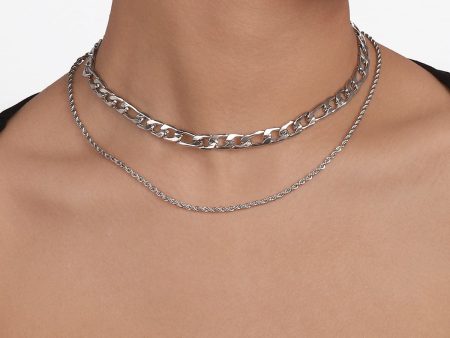 Silver-Plated Curb-Chain & Rope-Chain Layered Necklace Fashion